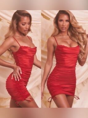 Oh Polly "All For You" Red Lace Trim Satin Mini Dress - Size US 4